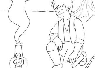 Genio en una botella: dibujo para colorear e imprimir