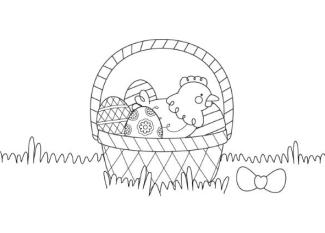 Cesta de Pascua con gallina: dibujo para colorear e imprimir