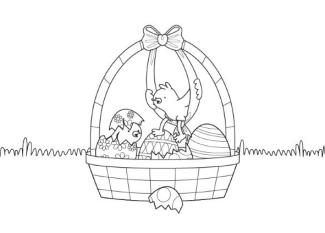 Cesta de Pascua con Pollitos: dibujo para colorear e imprimir