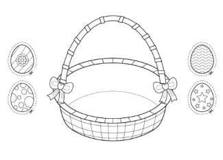 Cesta y huevos de Pascua: dibujo para colorear e imprimir