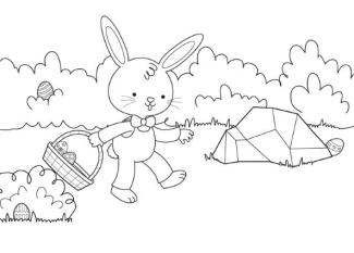 Conejo recogiendo huevos de Pascua: dibujo para colorear e imprimir