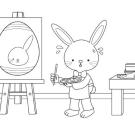 Conejo de Pascua pintor: dibujo para colorear e imprimir