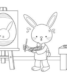 Conejo de Pascua pintor: dibujo para colorear e imprimir