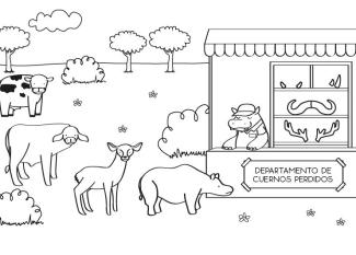 Animales buscando sus cuernos: dibujo para colorear e imprimir
