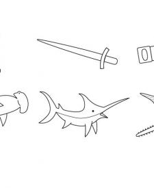 Imágenes de peces y objetos: dibujo para colorear e imprimir