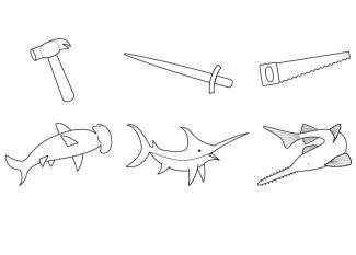 Imágenes de peces y objetos: dibujo para colorear e imprimir
