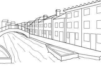 Isla de Burano: dibujo para colorear e imprimir
