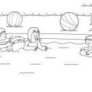 Niños en piscina: dibujo para colorear e imprimir