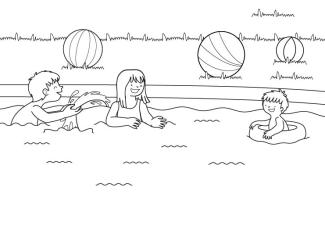 Niños en piscina: dibujo para colorear e imprimir