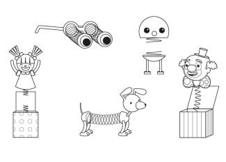 Juguetes con muelles: dibujo para colorear e imprimir