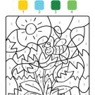 Dibujo mágico de una abeja y flores: dibujo para colorear e imprimir