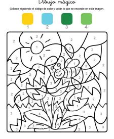 Dibujo mágico de una abeja y flores: dibujo para colorear e imprimir