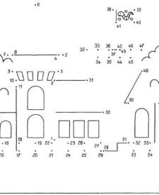 Dibujo de unir puntos de un castillo: dibujo para colorear e imprimir