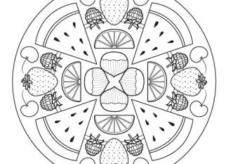 Mandala de frutas: dibujo para colorear e imprimir