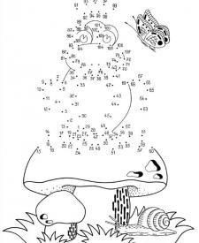 Dibujo de unir puntos de rana y champiñón: dibujo para colorear e imprimir