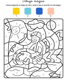 Dibujo mágico de niño en el mar: dibujo para colorear e imprimir