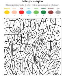 Dibujo mágico de tulipanes: dibujo para colorear e imprimir