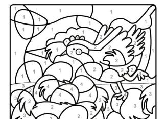 Dibujo mágico de una gallina de Pascua: dibujo para colorear e imprimir