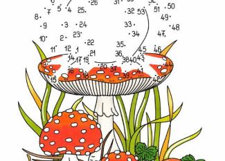 Dibujo de unir puntos de rana y champiñón en color: dibujo para colorear e imprimir