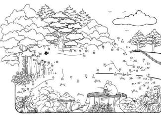 Dibujo de unir puntos de una liebre en el bosque: dibujo para colorear e imprimir