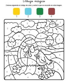 Dibujo mágico de un polluelo de Pascua: dibujo para colorear e imprimir