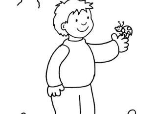 Niño con mariquita: dibujo para colorear e imprimir