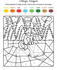 Dibujo mágico de un zorro en la montaña: dibujo para colorear e imprimir