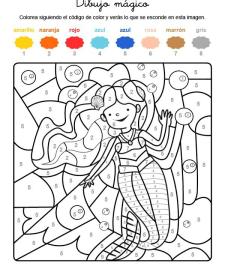 Dibujo mágico de una sirena bajo el agua: dibujo para colorear e imprimir