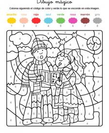 Dibujo mágico de niños cantando villancicos: dibujo para colorear e imprimir