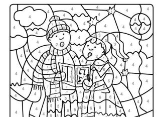 Dibujo mágico de niños cantando villancicos: dibujo para colorear e imprimir