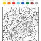 Dibujo mágico de casas bajo la nieve: dibujo para colorear e imprimir