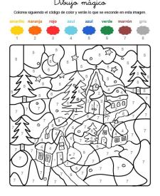 Dibujo mágico de casas bajo la nieve: dibujo para colorear e imprimir