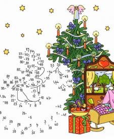 Dibujo de unir puntos de árbol en Navidad en color: dibujo para colorear e imprimir