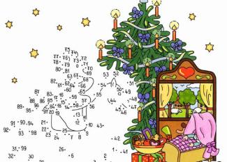 Dibujo de unir puntos de árbol en Navidad en color: dibujo para colorear e imprimir