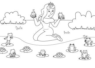 La princesa y las ranas: dibujo para colorear e imprimir
