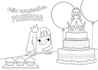 Cumpleaños de la princesa: dibujo para colorear e imprimir