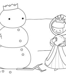 El muñeco de nieve de la princesa: dibujo para colorear e imprimir