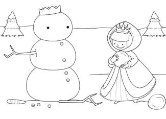 El muñeco de nieve de la princesa: dibujo para colorear e imprimir