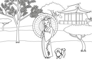 Princesa japonesa: dibujo para colorear e imprimir