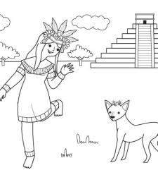 Princesa azteca: dibujo para colorear e imprimir