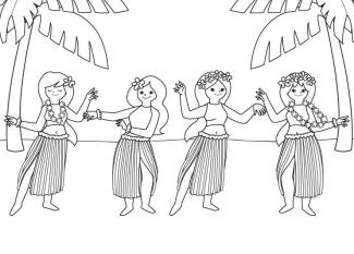 Bailarinas hawaianas: dibujo para colorear e imprimir