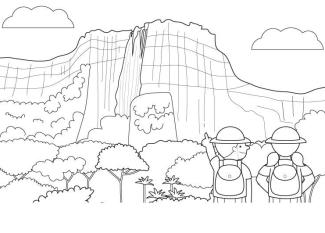 Gran cascada: dibujo para colorear e imprimir