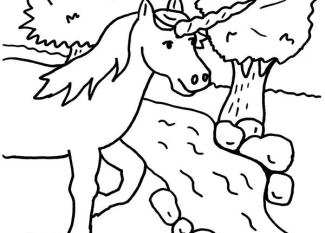 Un unicornio en un arroyo: dibujo para colorear e imprimir