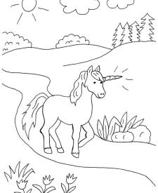 Unicornio caminando: dibujo para colorear e imprimir