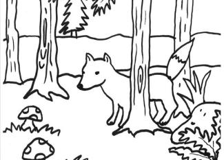El zorro y los champiñones: dibujo para colorear e imprimir