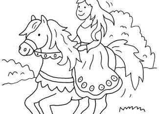 Princesa montando a caballo: dibujo para colorear e imprimir