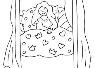 La cama de la princesa: dibujo para colorear e imprimir