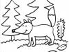 Dibujo para colorear de un zorro en el bosque junto a los pinos