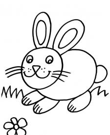 Conejo corriendo hacia una flor: dibujo para colorear e imprimir