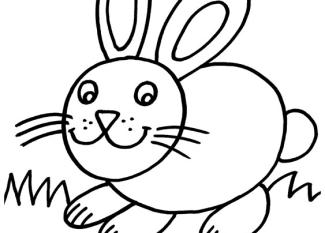 Dibujo para colorear de un conejo corriendo hacia una flor